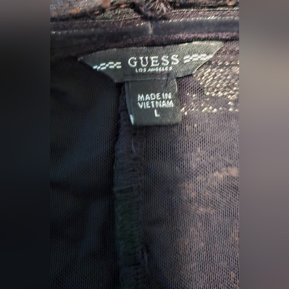Guess Women's Black Lace Sheer Gothic Crop Top Long Sleeve Blouse Size Large - Picture 12 of 14